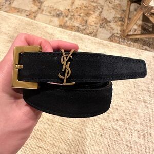YSL Monogram Belt in black suede. Size 80.